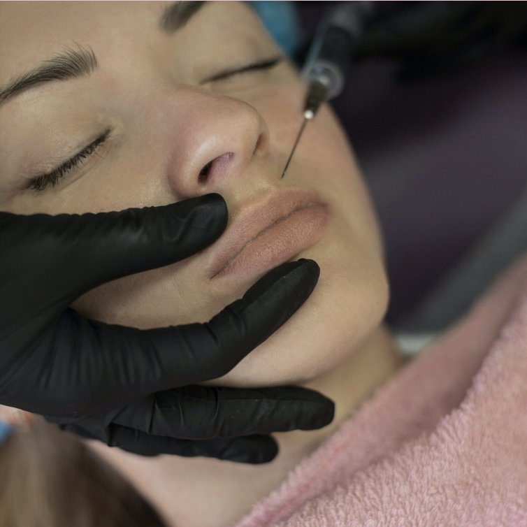 Deb performing a precise lip treatment